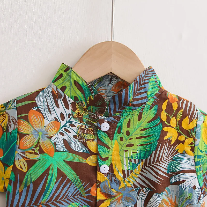 

New children's clothing boys 2021 summer short-sleeved shirt suit beach fashion handsome baby two-piece tide little girl clothes