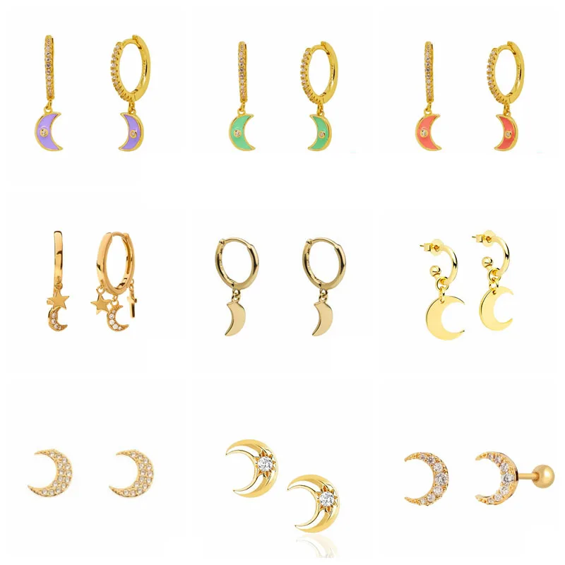 

CANNER 925 Sterling Silver Crystals Moon Earrings For Women Pendientes Cartilage Earrings Gold Silver Party Jewelry Accessories