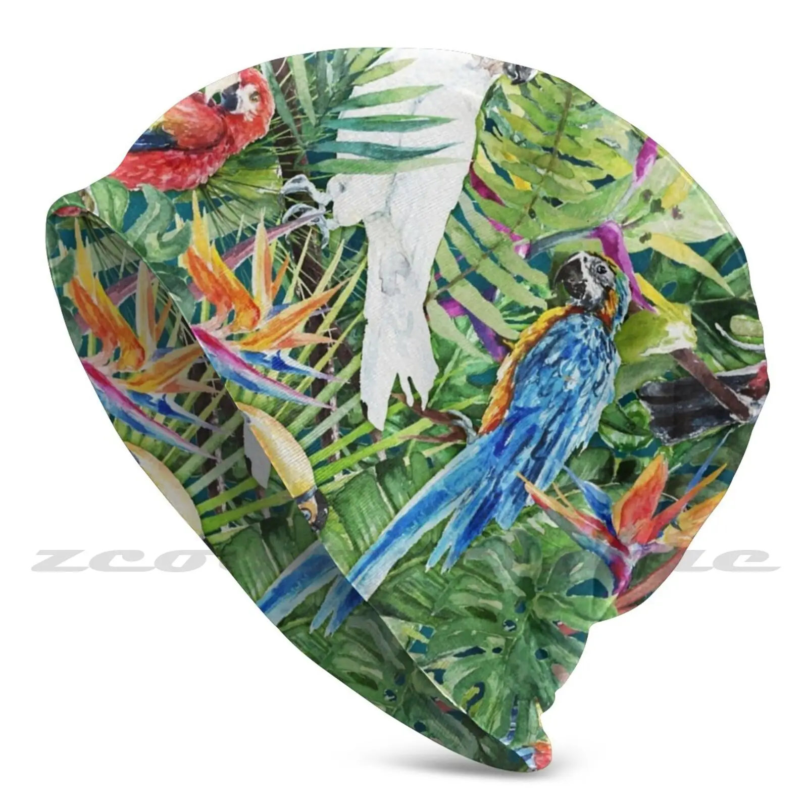 

Трикотажные головные уборы с персонализированным рисунком птицы в раю, эластичная мягкая шапка, птица, попугай, ара, кокатик, тропики, птица