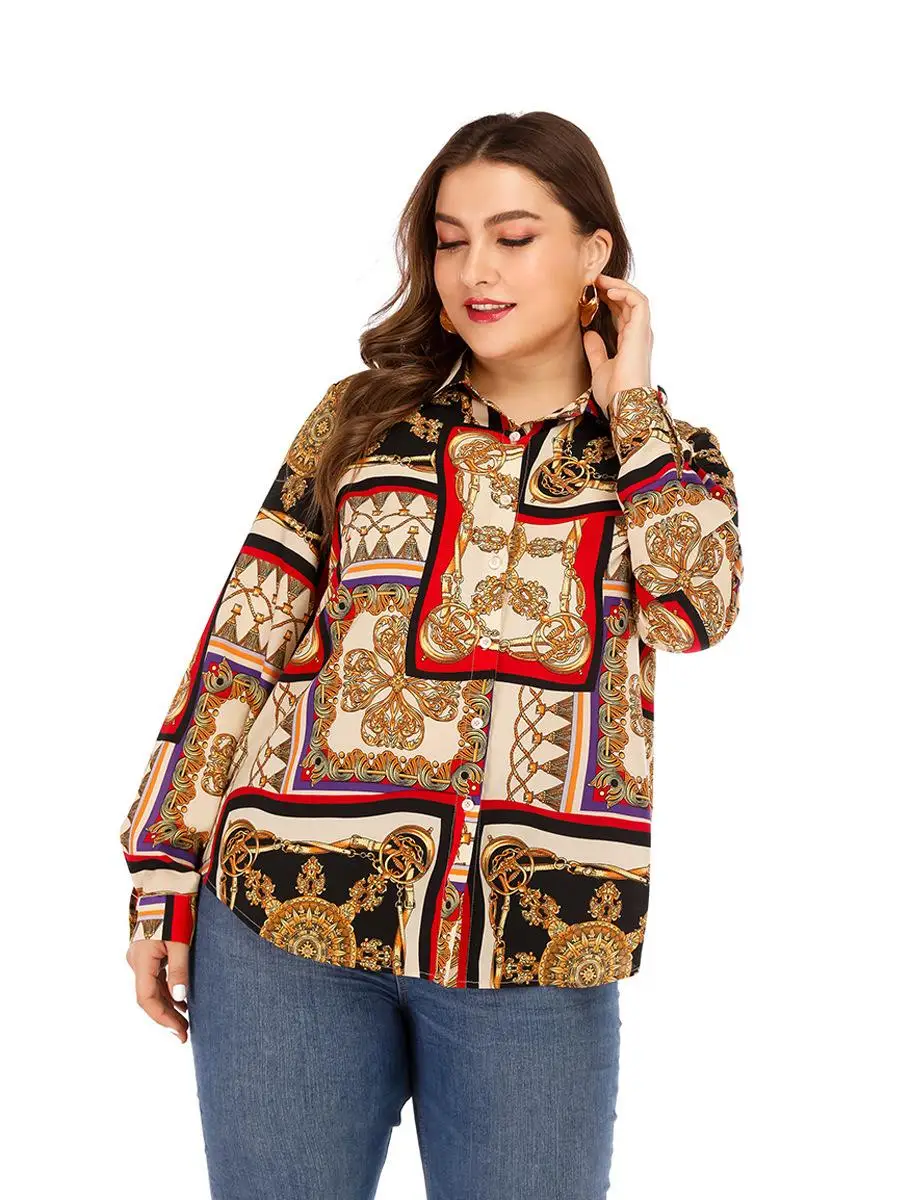 

2019 spring and autumn Print shirts blouses women's fashion long-sleeved loose blouse Ladies retro printed Casual shirt female