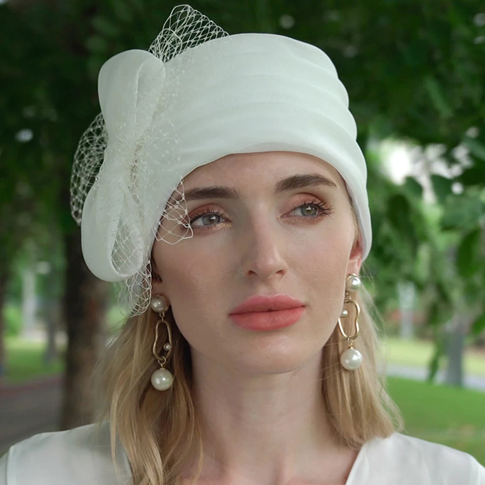 Женская Шапка-бини с бантом FS черная или Белая в арабском стиле для церкви и