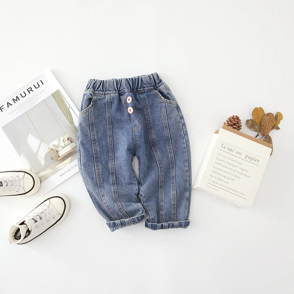 

Джинсы для мальчиков и девочек, повседневные брюки из денима в Корейском стиле, весна-осень