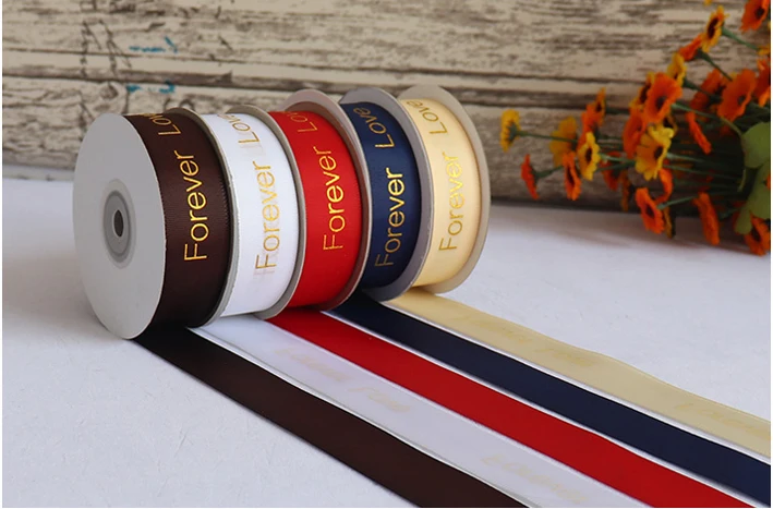 Высококачественная 25 мм атласная лента с золотым краем для подарочной коробки