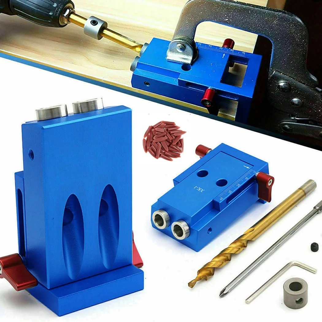 

Pocket Hole Jig Kit System Wood Working Joinery Tool Set W/ Step Drill Bits Slant-hole Device Cross Screwdriver