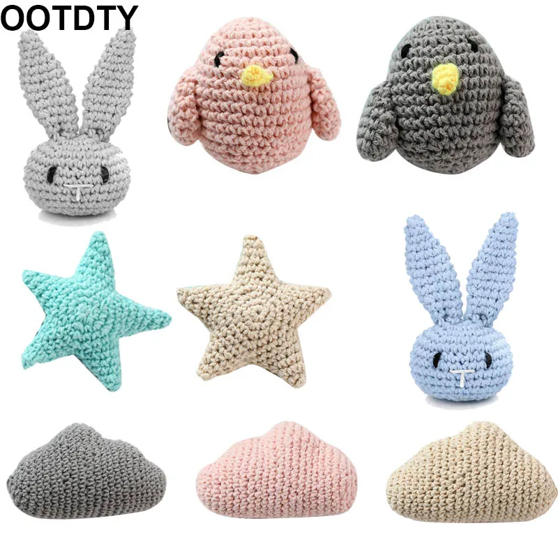 Handmade Crochet Cotton Rabbit Bird Star Clouds DIY Baby Pacifier Chain Accessories Infant Newborns Teether Toy Gifts