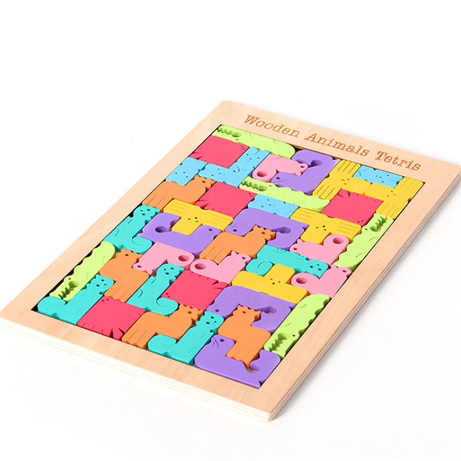

Colorful 3D Puzzle Wooden Animal Tangram Math Toys Tetris Game Children Pre-school Magination Intellectual Educational Toy Kids