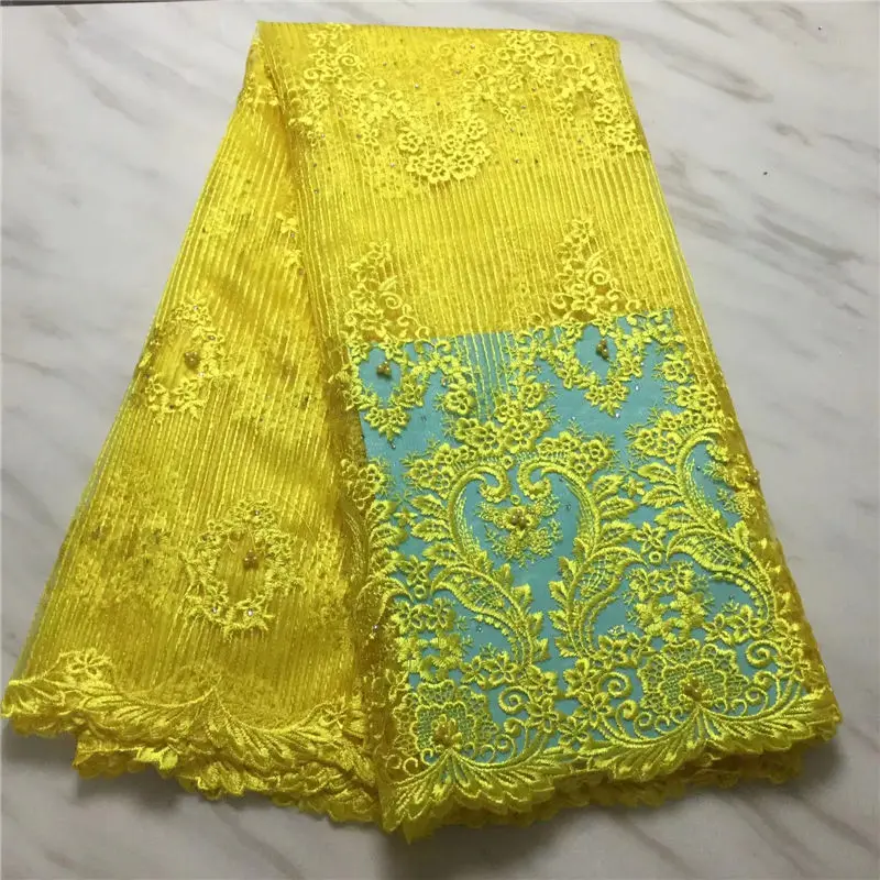 

2020 high quality French tulle lace fabric with Beads african tulle embroidery nigerian lace fabric for women dress 5yards/lot