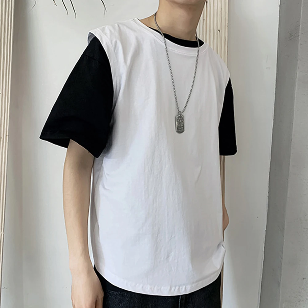 Мужская Летняя однотонная дышащая футболка без рукавов с круглым вырезом