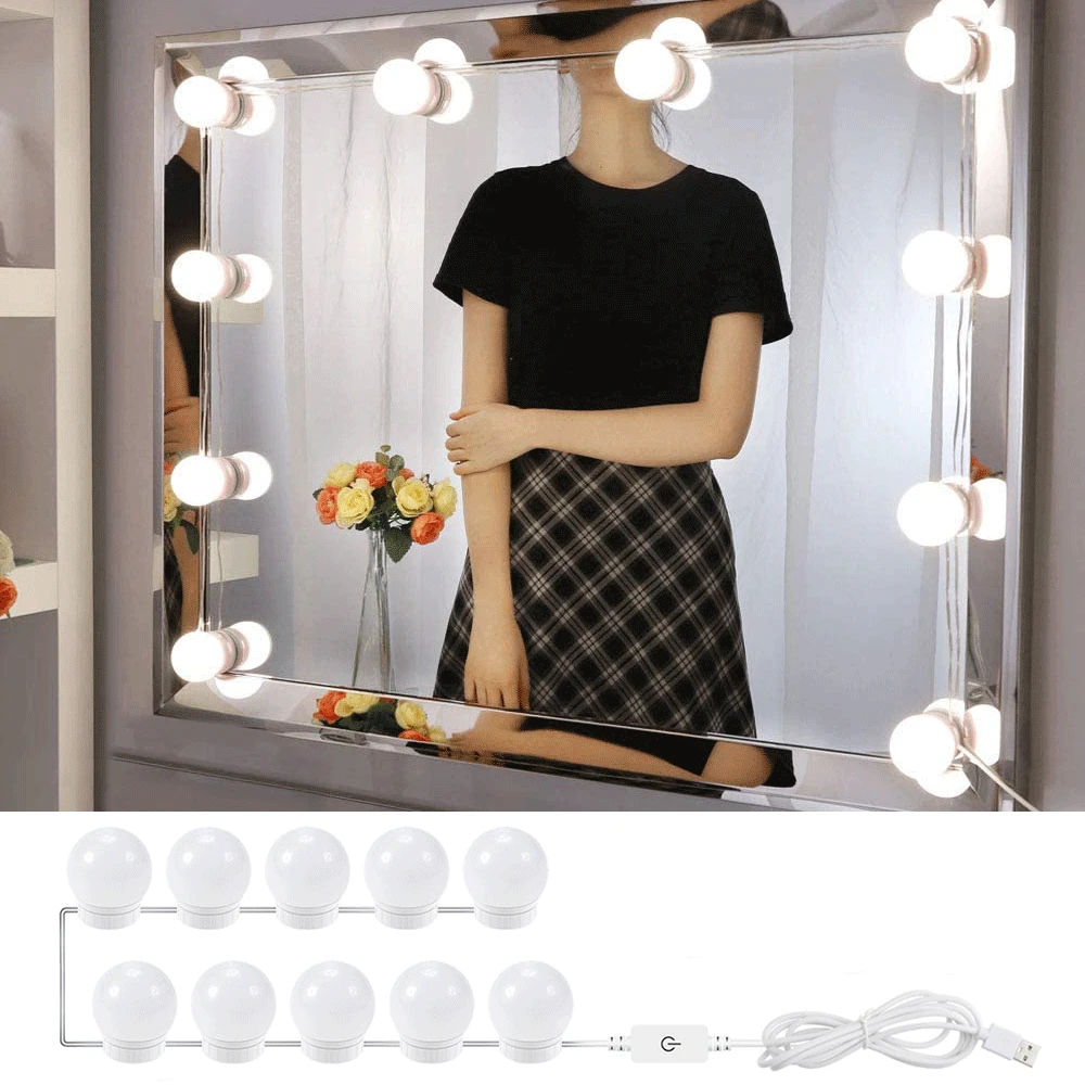 

Hollywood Led Vanity Mirror Lights for Makeup 5V Lighted Makeup Wall Lamp Stepless Dimmable Vanity Light Bulb for Dressing Table