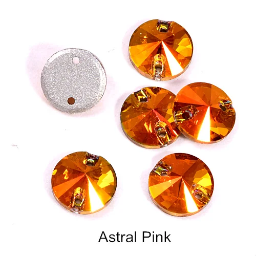 001AP-Astral Pink 40pcs AAAAA Quality 12mm Round Rivoli Glass Sew On Rhinestones Flatback Crystal Sewing Strass for DIY Wedding Dress B1248 - Цвет: 001AP-Astral Pink