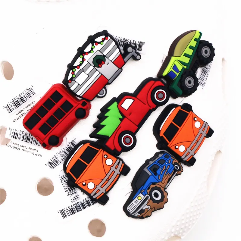 Original 1pcs Cartoon Car PVC Shoe Charms Accessories NEW Touring car Tractor Double decker bus JIBZ fit Croc Charms Kids Gifts