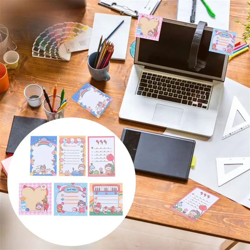 

6 Sets/300pcs Memo Pad Self Adhesive Convenient Index Sticker Sticky Notes for Student Office