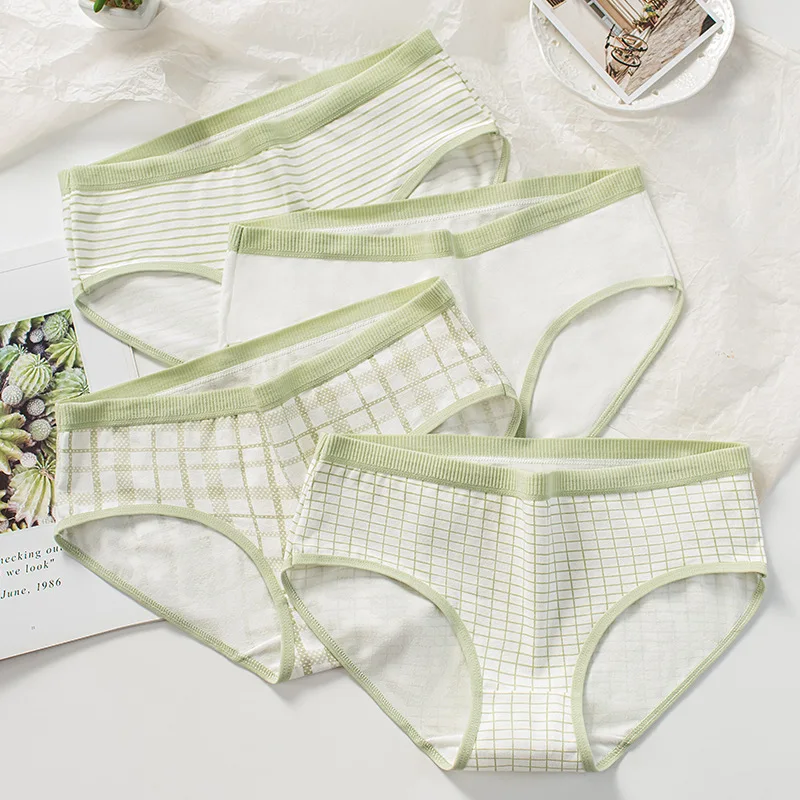 

2021 Women's Cotton Underwear Panties Sexy Plaid Panties Fashion Comfort Briefs Mid Waist Seamless Underpants Female Lingerie