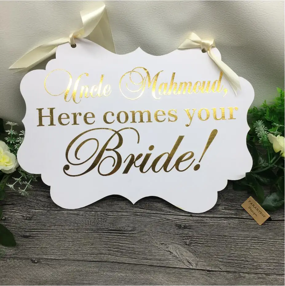 Персонализированный золотой свадебный знак вот ваш невесты на носитель девочку