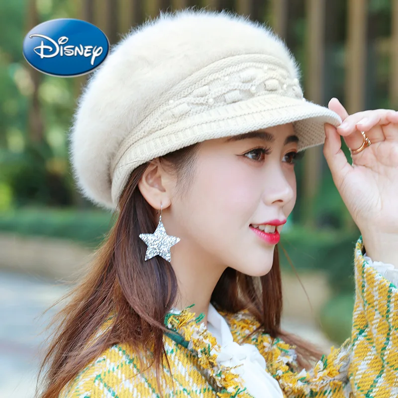 

Disney cute women's winter hat 2021 Hat Plus Velvet Warm and Cold Earmuffs Plush Hat Scarf Cartoon Women's hat Knitted Beanie