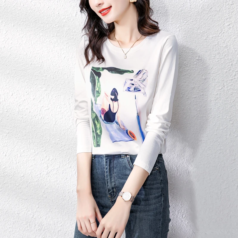 

Женская атласная футболка с круглым вырезом, с длинным рукавом