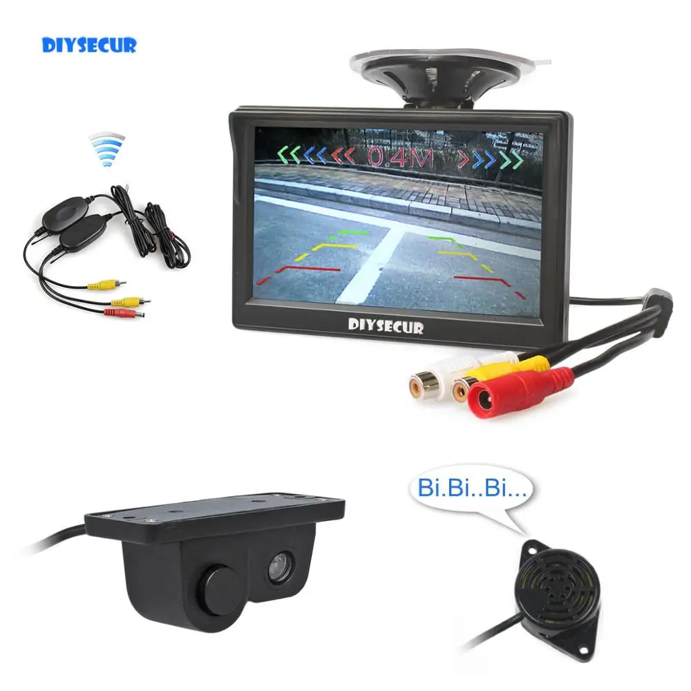 DIYSECUR беспроводной " цветной TFT lcd Автомобильный монитор+ водонепроницаемый парковочный радар Датчик Автомобильная камера заднего вида парковочная камера