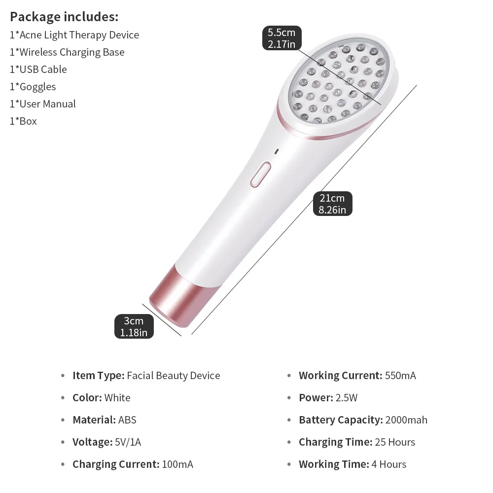 Светодиодный аппарат для лечения акне с зарядкой от USB|Устройство ухода за кожей