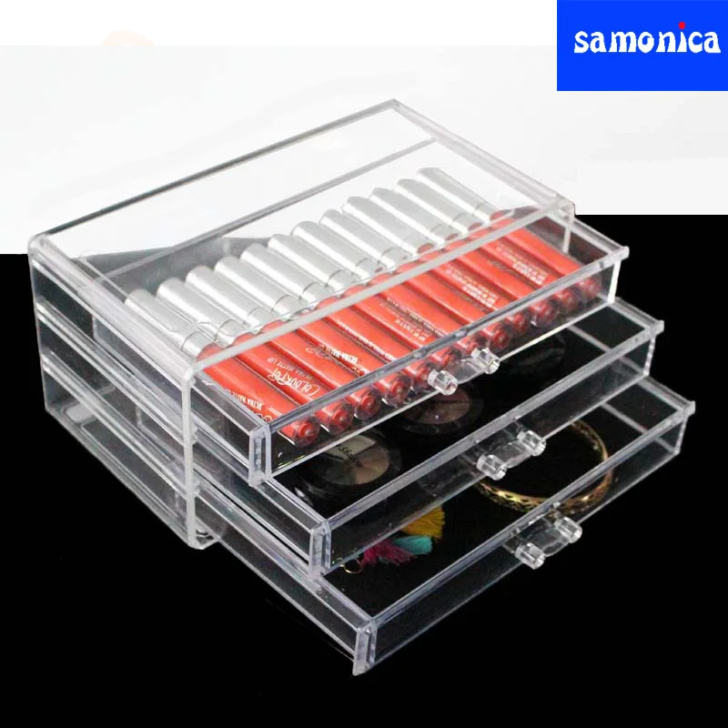 Акриловый прозрачный трехслойный ящик органайзер для макияжа настольный