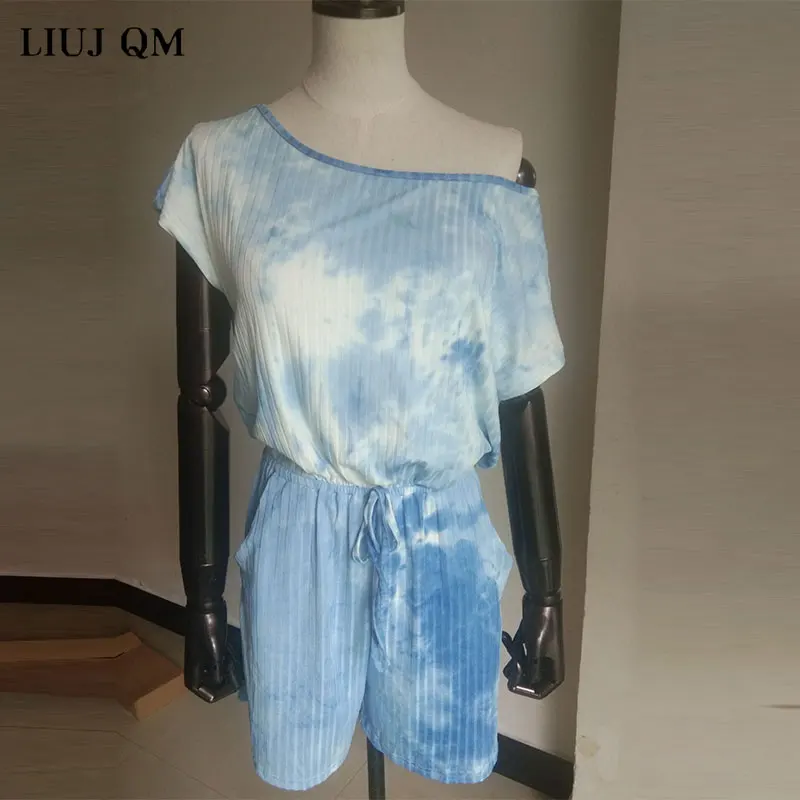 

Wide Leg Rompers Womens Jumpsuit Shorts Pants Summer Tie-Dye Square Neckline Tops Casual Black One Piece Playsuit 2020 Clothing