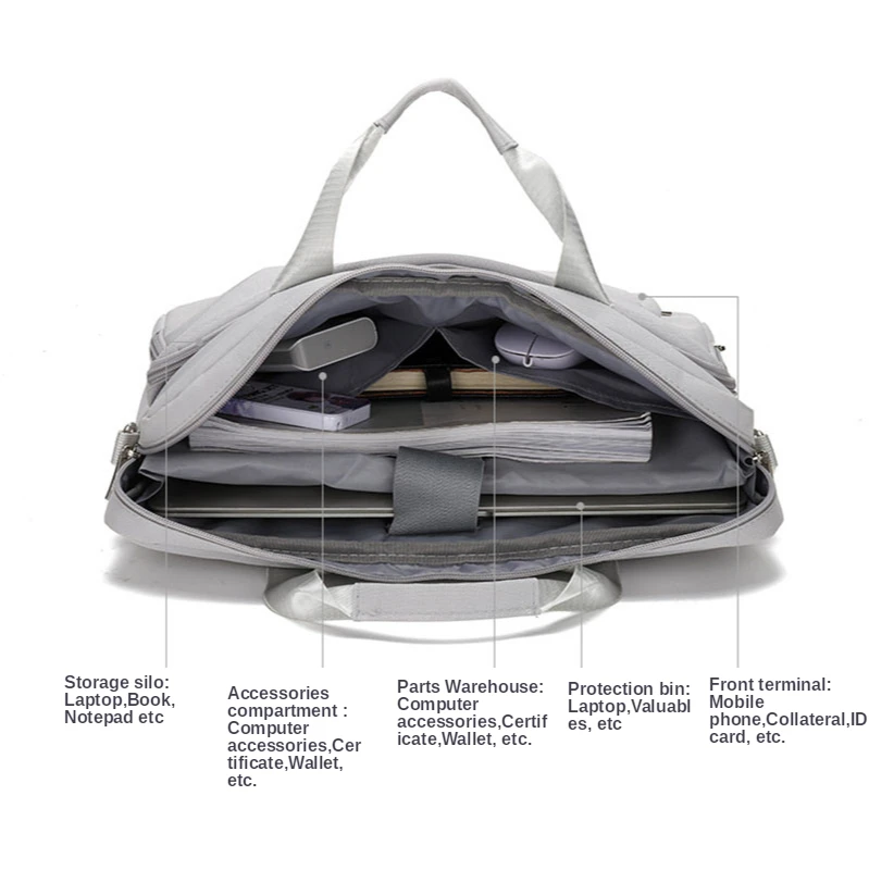 Men's Women Briefcase Laptop Bag Shockproof Waterproof Crossbody Shoulder Tote Office Travel Cell Phone Document Pouch Supplies