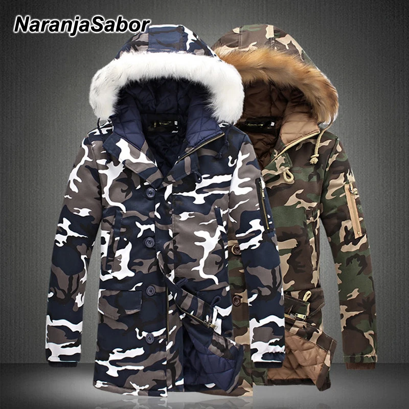 

NaranjaSabor Men's Winter Parka Warm Camouflage Coats Casual Thick Fur Collar Hooded Jackets Male Parkas Outerwear N734