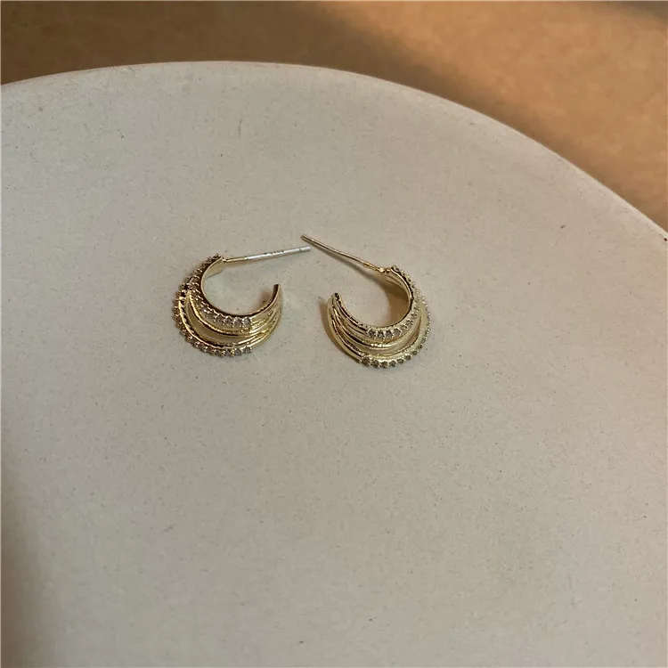 

Full Zircon Three Circle Earrings Temperament Net Red Earrings Small and Versatile Luxurious Trendy Hoop Earrings for Women