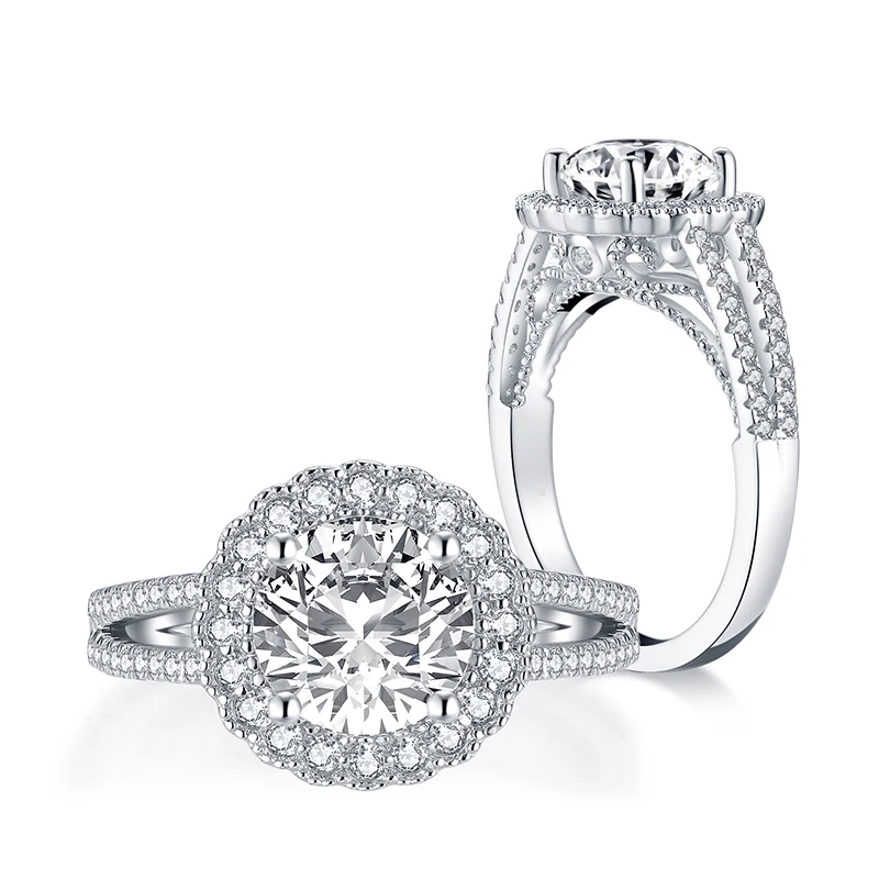 

925 стерлингового серебра Обручение кольца для Для женщин 1,9 Ct и круглым синтетическим бриллиантом Свадебные обручальные кольца в подарок
