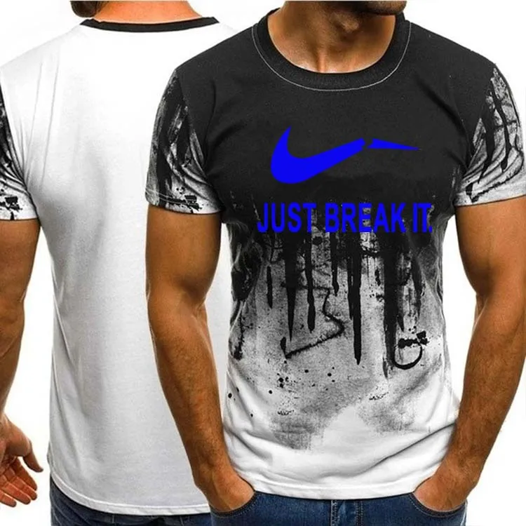 3D printing brand running T-shirt men's sports shirt short-sleeved O-neck striped print loose fitness | Спорт и развлечения