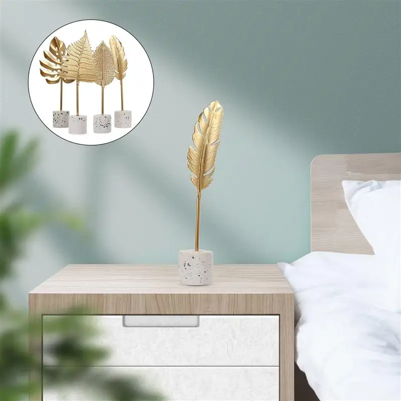 

1pc Golden Leaf Desktop Decor Living Room House Simulated Metal Crafts Leaf Art Decor