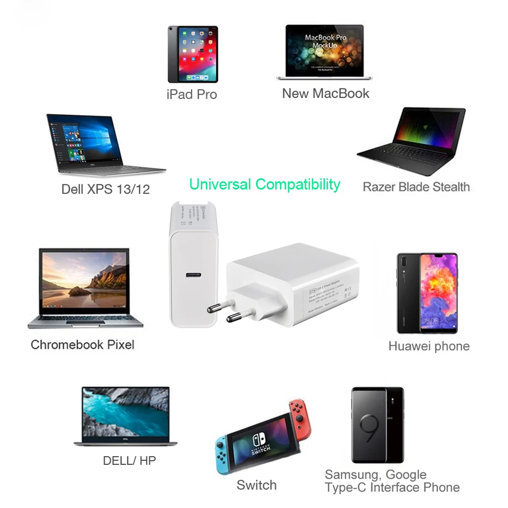 USB C адаптер питания 18 Вт 30 45 60 65 QC3.0 PD3.0 зарядное устройство кабель для xiaomi ноутбука