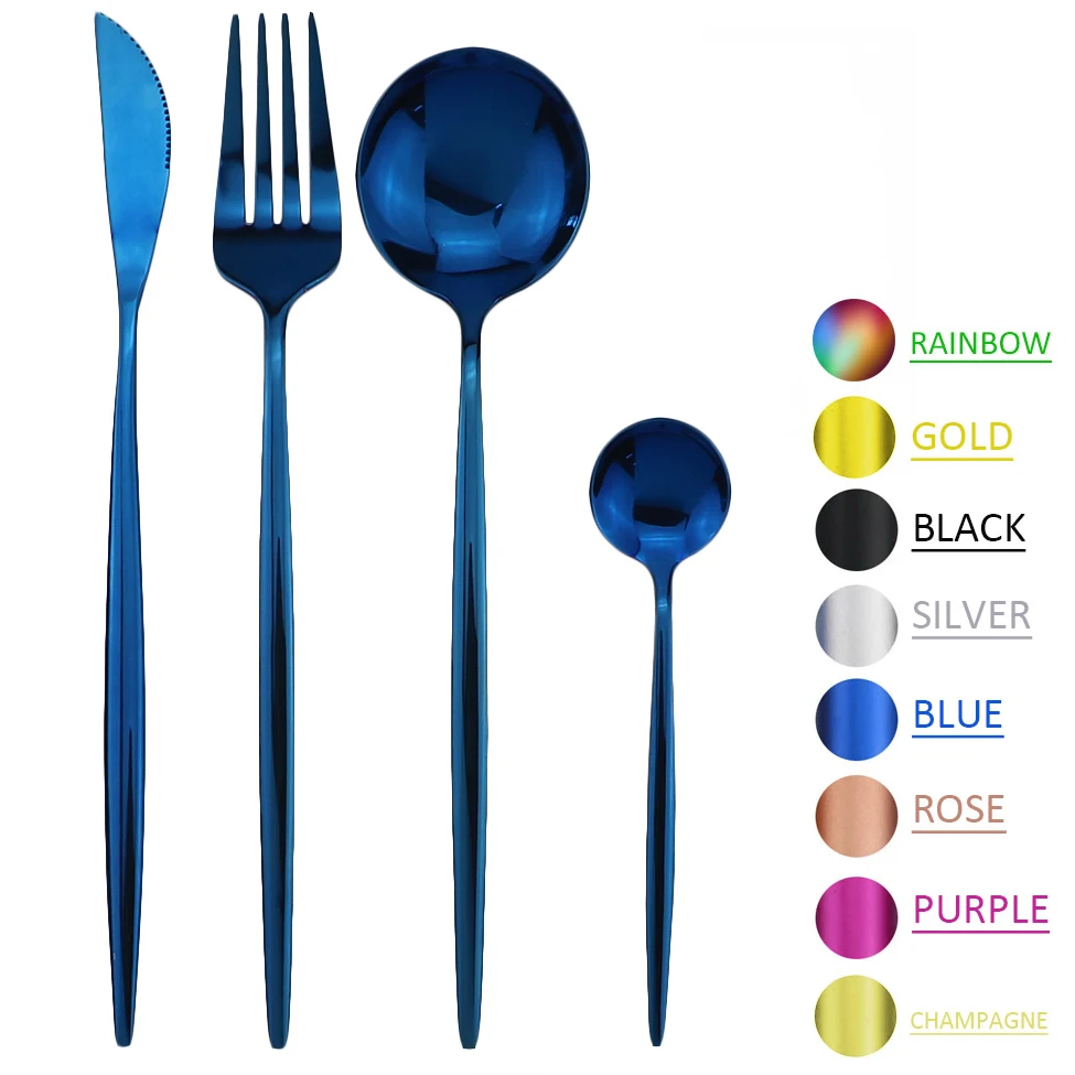 Синий набор столовой посуды Золотая столовая посуда столовых приборов из