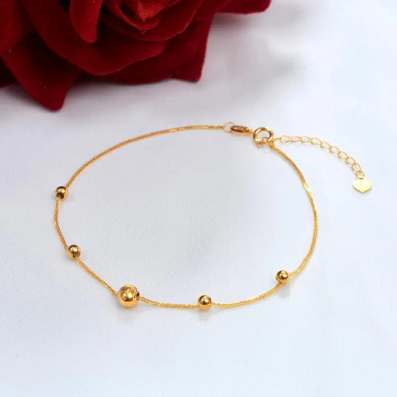 

XF800 Genuine 18K Gold Bracelet Fine Jewelry Real AU750 Sliding Solid Ball Adjustable Chopin Chain For Women Luxury Gift B513