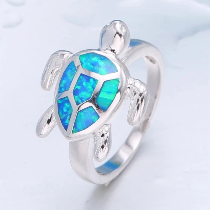 

Fashion Jewelry Cute Turtle Imitation Blue Fire Opal Animal Ring For Women Accessories Lady Wedding Party Ring Girl Gift
