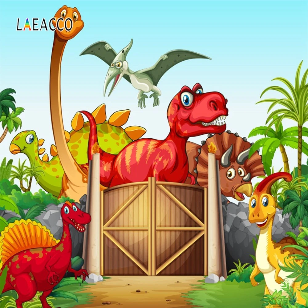 Laeacco Birthday Photo Backdrops Jungle Forest Dinosaur Animals Party Baby Shower Photography Backgrounds For Studio Props | Электроника