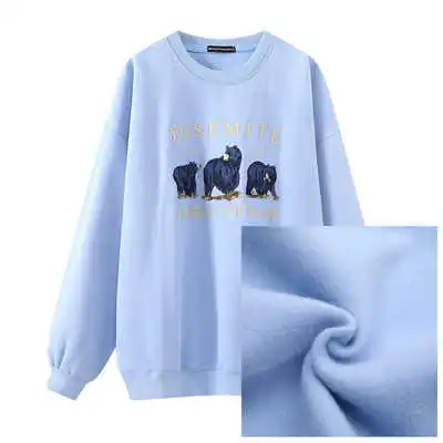 

Oversize girls embroidery blue sweatshirts 2021 autumn fashion ladies elegant loose pullovers female cute sweatshirt women chic