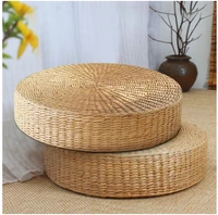 hot 40cm40cm natural straw round pouf tatami cushion weave handmade pillow floor japanese style cushion with silk wadding