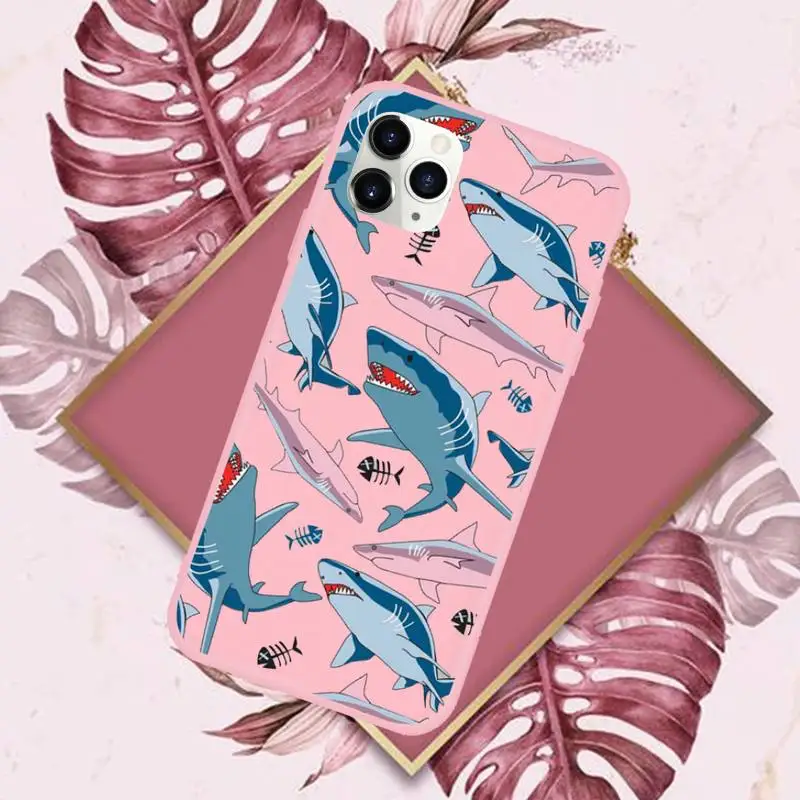 

shark cartoon horror animal ocean Phone Case Pink Candy Color for iPhone 11 12 mini pro XS MAX 8 7 6 6S Plus X SE 2020 XR