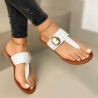 2021 summer women slippers sandals rome metal buckle decor clip toe flat slides fashion beach casual female flats flip flops