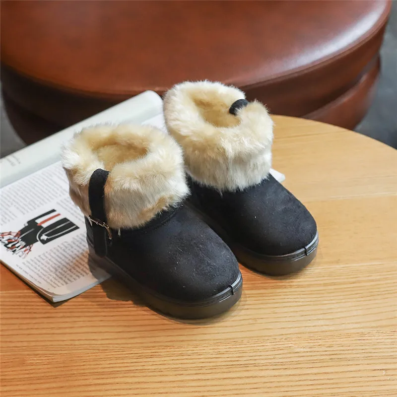 SZ164Black Зимние детские ботинки; плюшевая теплая хлопковая обувь; модные однотонные зимние ботинки для девочек; ботинки для маленьких девочек; кроссовки на плоской подошве; SZ164 - Цвет: SZ164Black