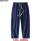 Брюки мужские прямые стрейчевые, хлопково-льняные штаны в китайском стиле, домашняя одежда для сна, винтажные, большие размеры 12XL 14XL 180 кг, весна-лето