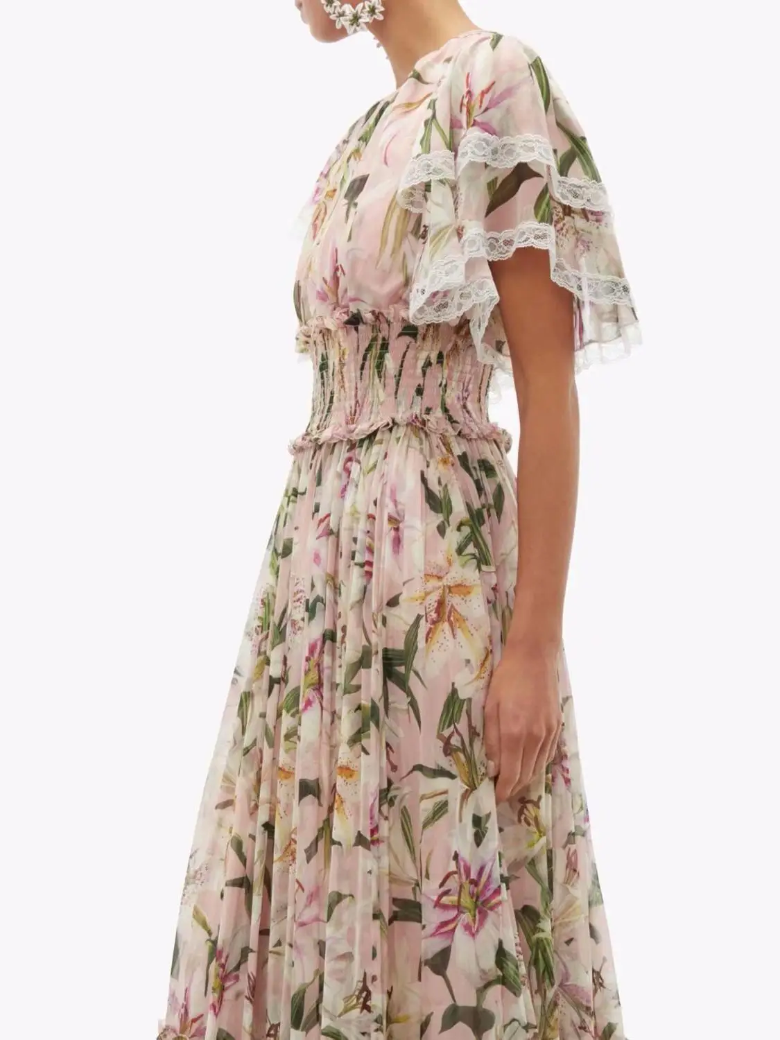 Новое Стильное женское кружевное платье с круглым вырезом и короткими рукавами