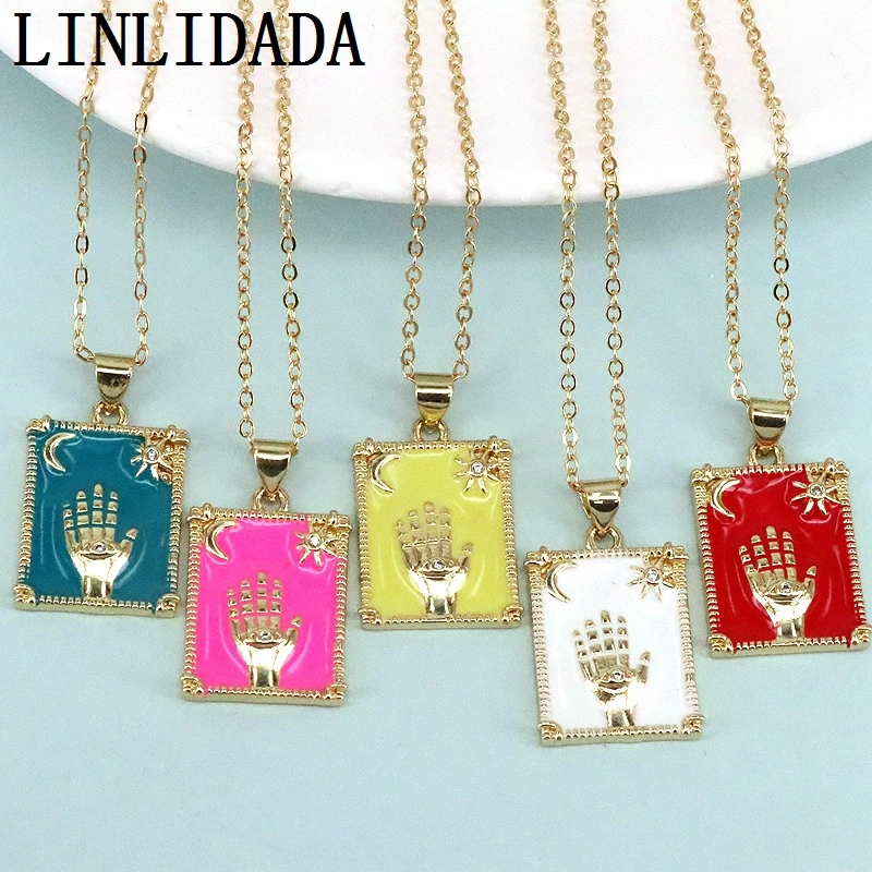 

10 шт. эмалированная прямоугольная подвеска Солнце Луна ювелирные изделия ожерелье Хамса аксессуары для рук ювелирные изделия ожерелье