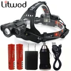 Светодиодный налобный фонарь Litwod Z302713, 12000 лм, перезаряжаемый Налобный фонарик XM-L T6, налобный фонарь, Водонепроницаемые фары