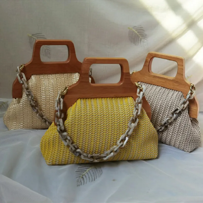 

2021 New Fashion Wood Clip Woven Chain Large Capacity Shell Handbag Luxurycrossbody One-shoulder Bags Women Bags Designer Cc Gg