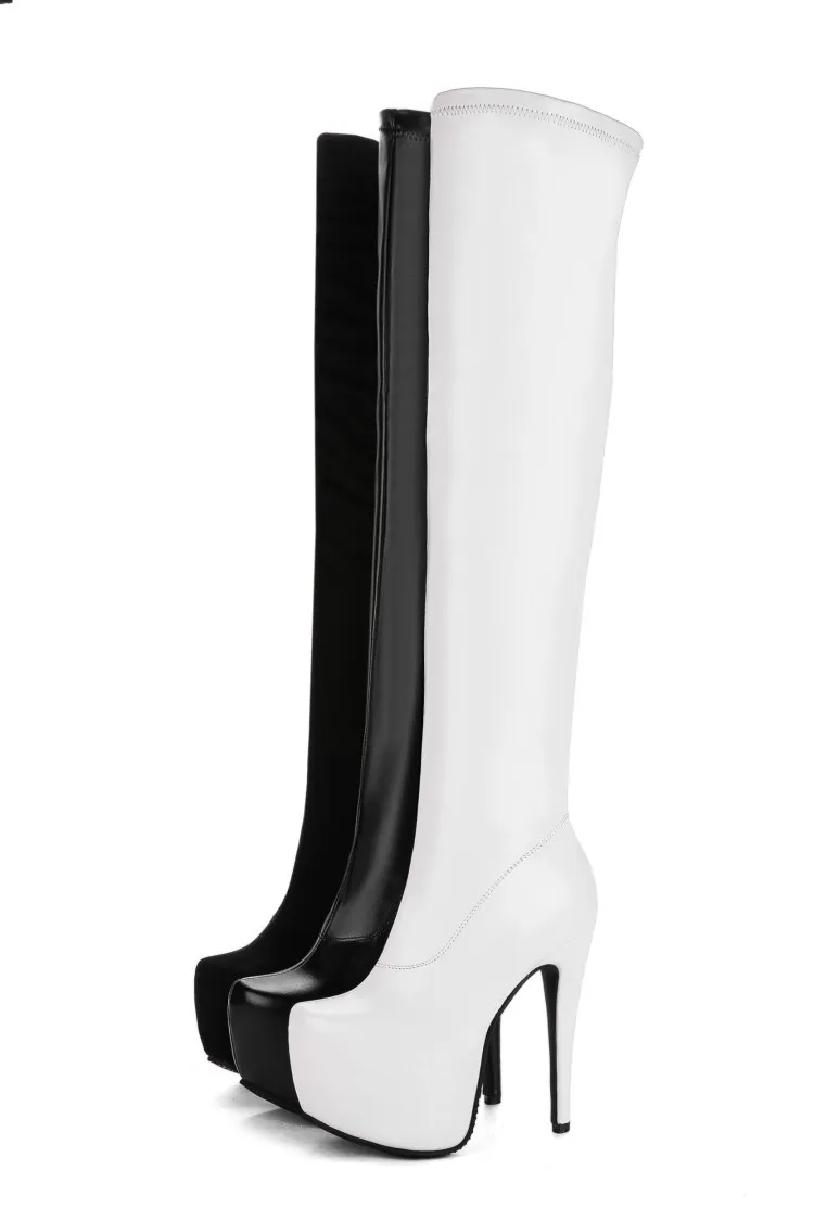 

shoes high heel knee-high large 14cm white wedding women's boots small size