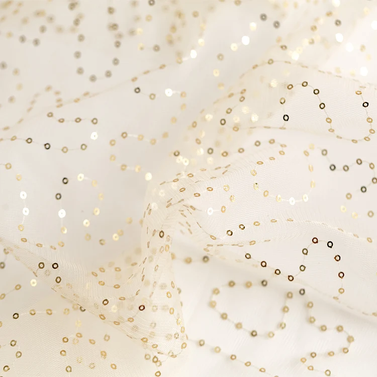 

Gauze fabric Apricot sequins tissu Wedding dress lace clothing Peng Peng skirt handmade DIY fabrics