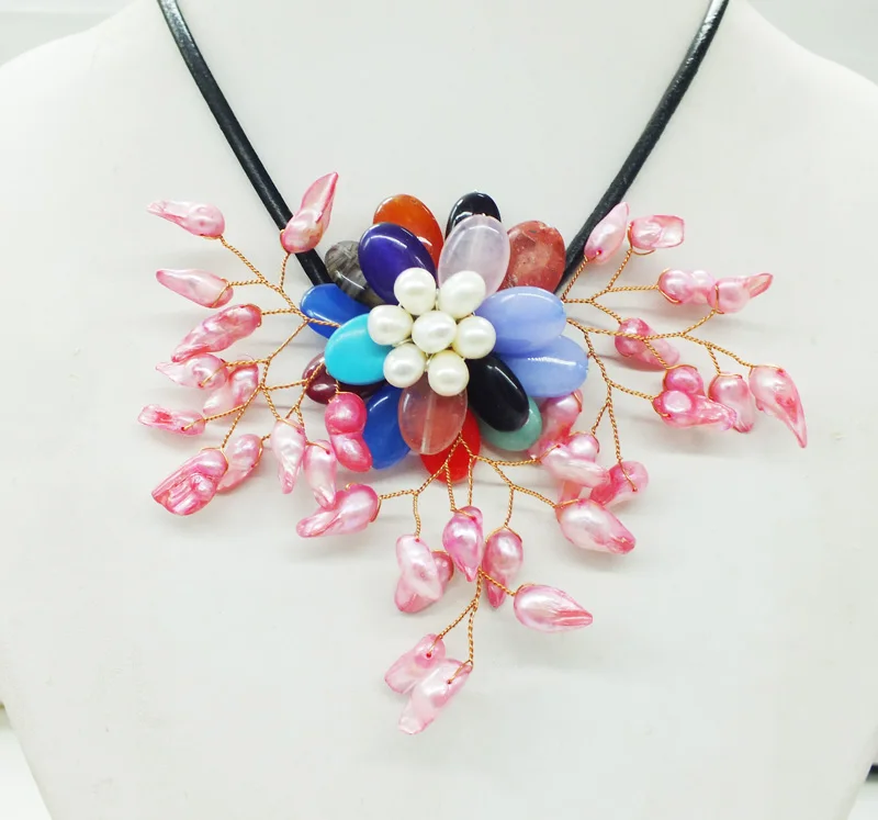 2021-Goodness !!! price preferential !! Semi-precious stones pearl beautiful Flower Necklace ( last necklace) |