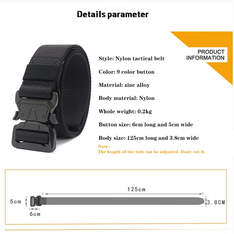 

Fashion Canvas Army Belt Men Tactical Trousers Waist Belts Long Waist Belt Black Metal Buckle Quick Release Nylon Belt