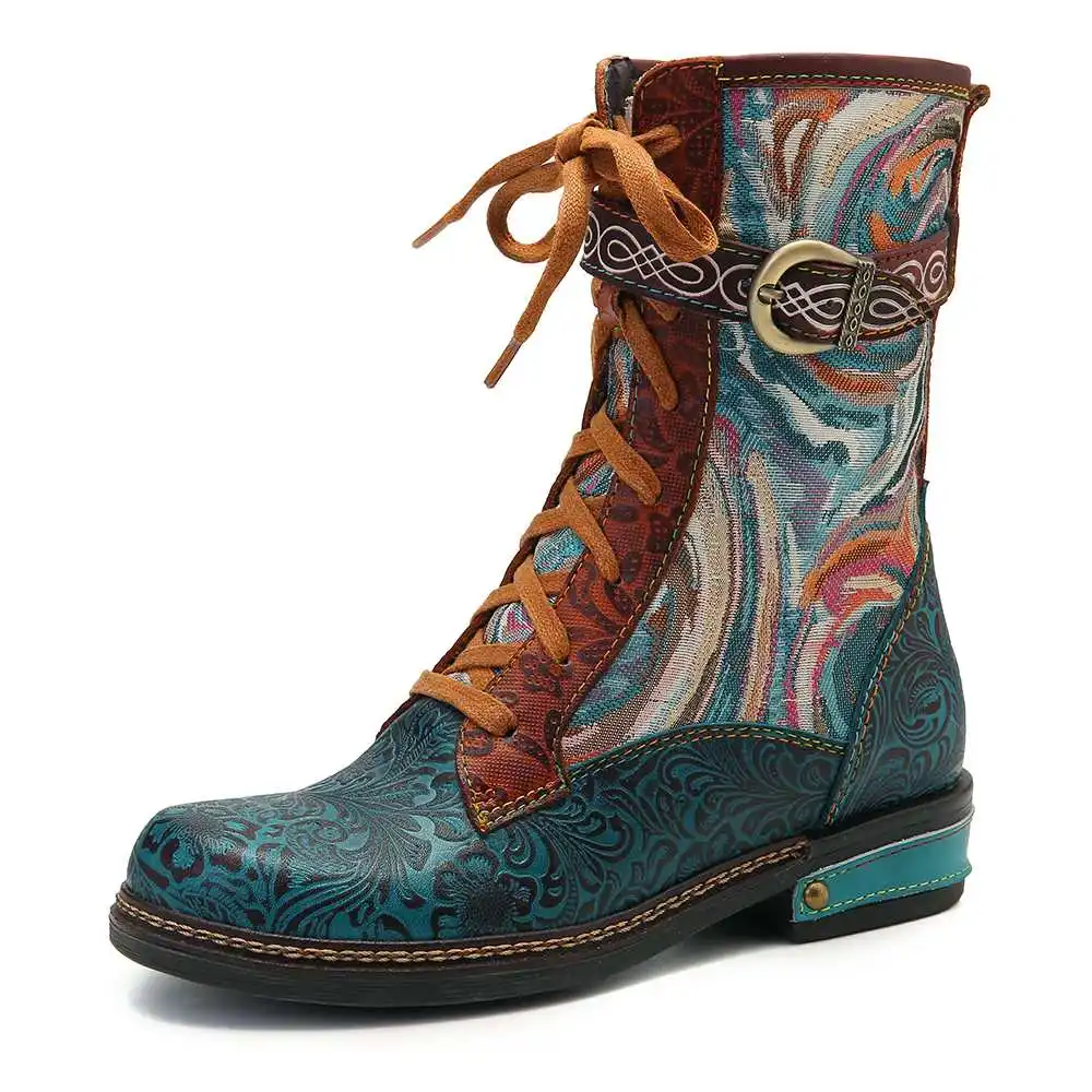 SOCOFY/Botas Mujer; короткие ботинки из тисненой натуральной кожи на плоской подошве со шнуровкой на молнии; женская обувь; женская зимняя обувь - Цвет: Черный